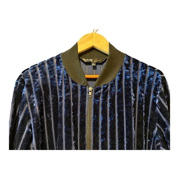 LuLaRoe Elegant Blue Velvet Stevie Bomber Jacket Crushed Burnout Size L - Picture 5 of 13